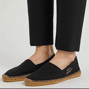 Saint Laurent Black Linen Blend Logo Espadrille Loafers